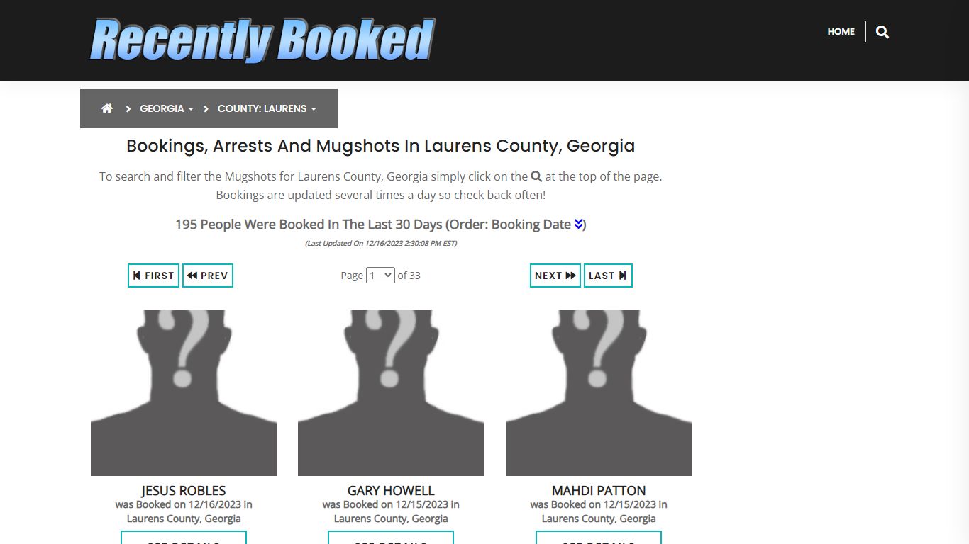 Recent bookings, Arrests, Mugshots in Laurens County, Georgia