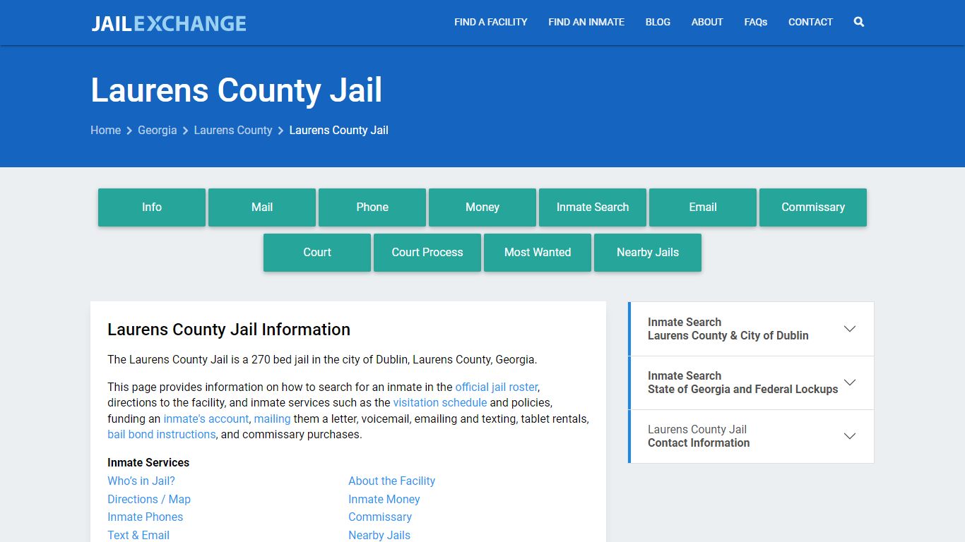 Laurens County Jail, GA Inmate Search, Information